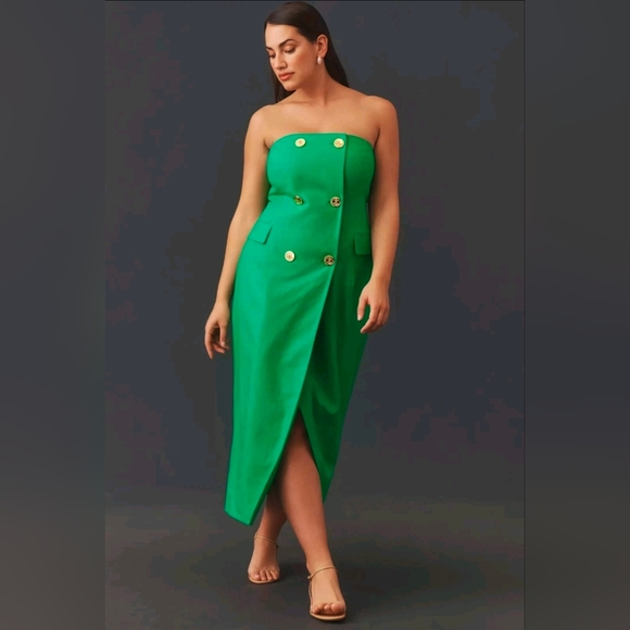 NWOT! ANTHROPOLOGIE MARE MARE STRAPLESS LINEN BLEND TRENCH DRESS, KELLY  GREEN